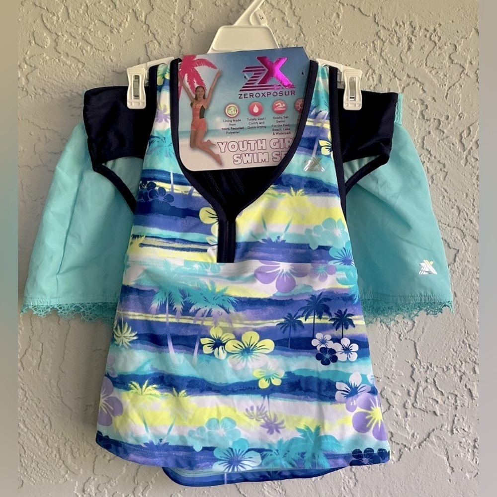 ZeroXposur Youth Girls 3-Piece Swim Set - Blue and Purple (NWT)- Size 14